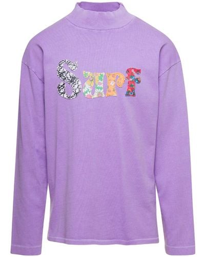 ERL Lilac Crewneck Pullover With Embroidered Motif - Purple