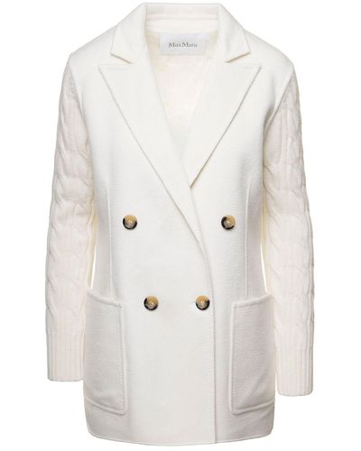 Max Mara 'dalida' Double-breasted Cable-knit Coat In Wool And Cashmere - White
