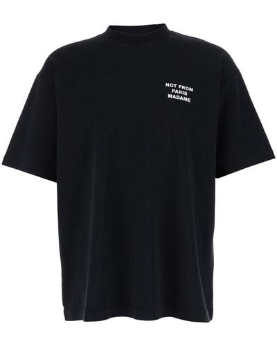 Drole de Monsieur Crewneck T-Shirt With Slogan Print On The Fron - Black