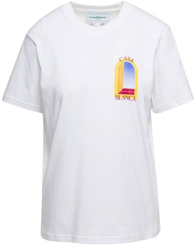 Casablancabrand Crewneck T-shirt With L'arche De Jour Print In Cotton Woman - White