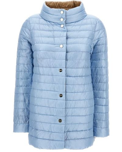 Herno Light And Down Jacket With Branded Buttons - Blue