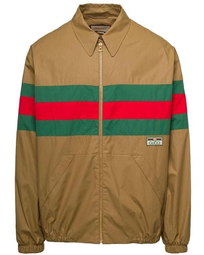 Gucci Web-stripe Zip-up Shirt Jacket - Brown