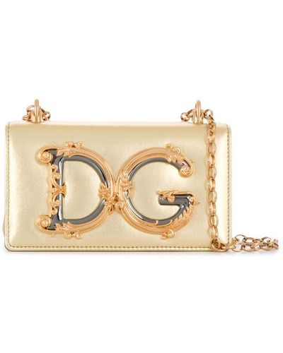 Dolce & Gabbana Phone Bag 'Dg Girls' Con Tracolla E Logo Barocco - Giallo