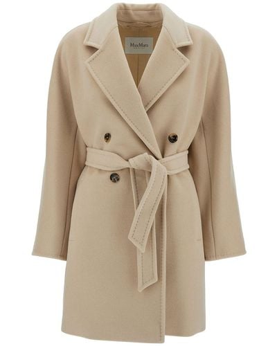 Max Mara Double-Breasted Coat With Matching Belt - Natural