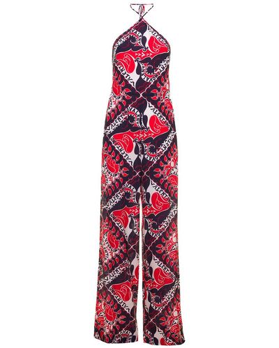 Valentino Woman's Crepe De Chine Silk Jumpsuit With Bandana Print - Red