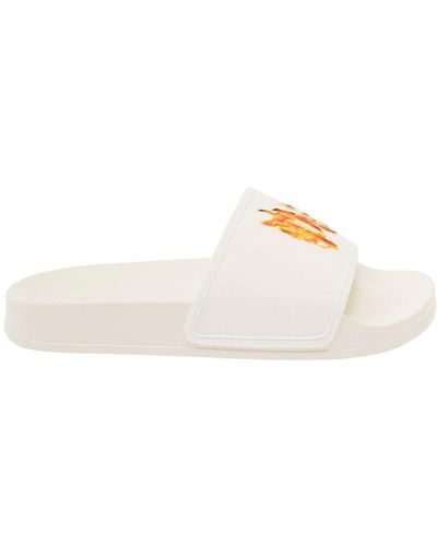 Palm Angels Pool Slider With Flame Logo Detail - White