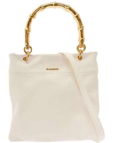 Jil Sander Tote Bag With Bamboo Style Handles - White