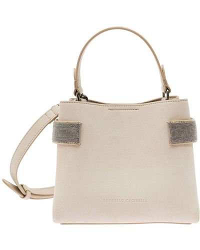 Brunello Cucinelli Crossbody Bag With Precious Bands - Natural