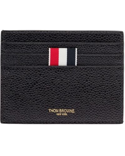 Thom Browne Man's Leather Card Holder With Logo - Black