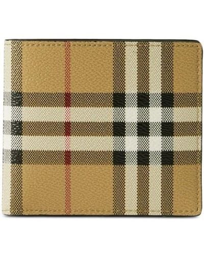 Burberry Bifold Wallet With Check Motif - Natural