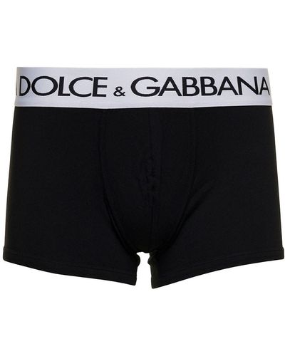 Dolce & Gabbana Boxer Con Banda Logata A Contrasto - Nero