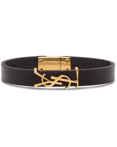 Saint Laurent Leather Bracelet With Logoed Buckle - Black