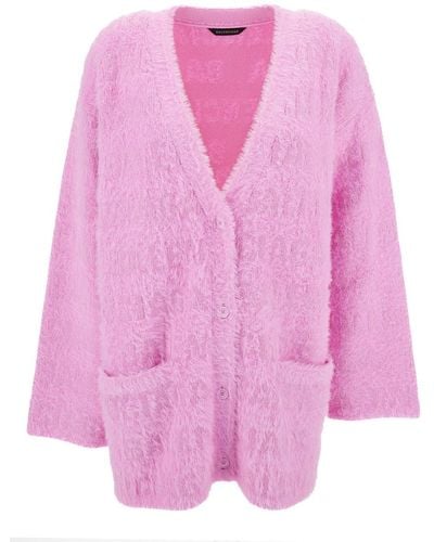 Balenciaga Cardigan With All-Over Logo Motif - Pink
