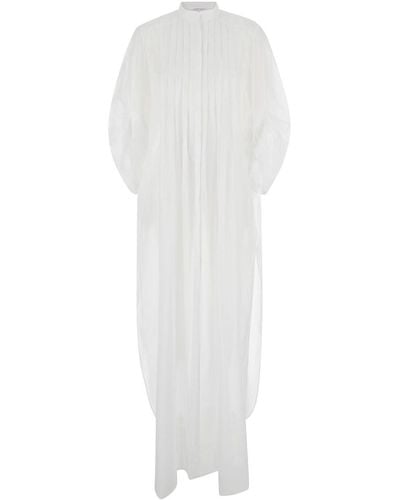 Alberta Ferretti Chemisier Long Dress With Pleats - White