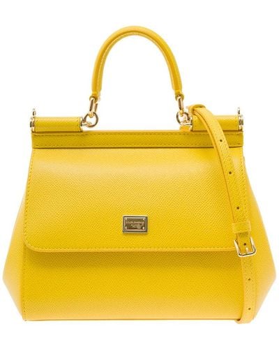 Dolce & Gabbana Sicily Dauphine Handbag In Yellow Leather Woman