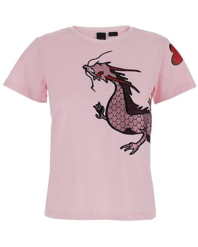 Pinko T-Shirt Con Stampa Dragone - Rosa