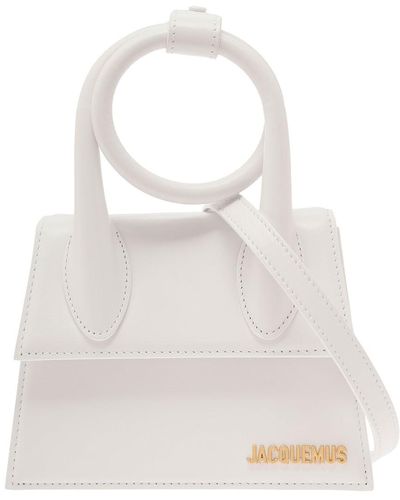 Jacquemus 'le Chiquito Noeud' White Crossbody Bag With Logo Detail In Leather Woman