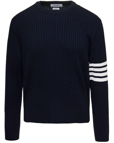 Thom Browne Pullover Girocollo Con Dettaglio 4 Righe - Blu