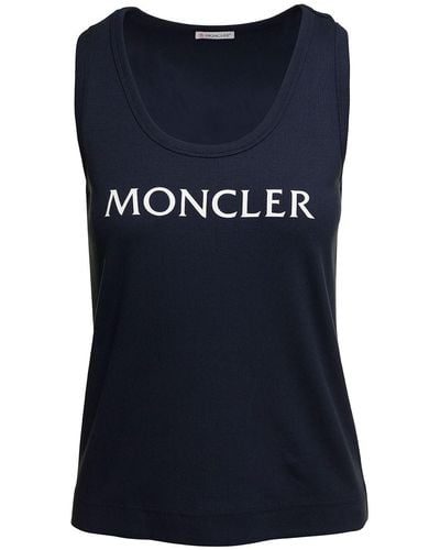 Moncler Sleeveless Top With Logo Lettering Print - Blue