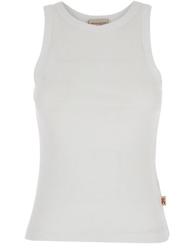 Semicouture Ribbed Tank Top With U Neckline - White