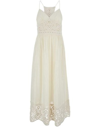 Twin Set Long Dress With Embroidered Motifs - White