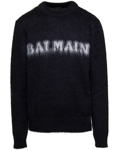 Balmain Retro Brushed Mohair Sweater - Nero