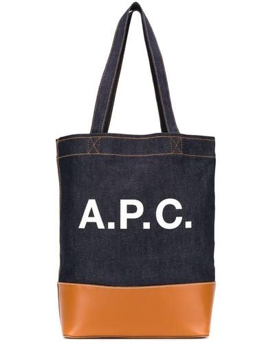 A.P.C. Shopper tote axel in denim e pelle con logo uomo - Blu