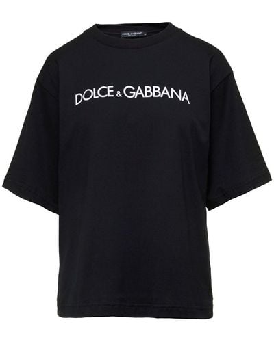 Dolce & Gabbana Oversized T-Shirt With Logo Lettering Print - Black