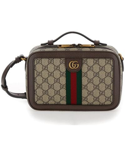 Gucci 'Small Ophidia' And Ebony Crossbody Bag With Web Detail In - Brown