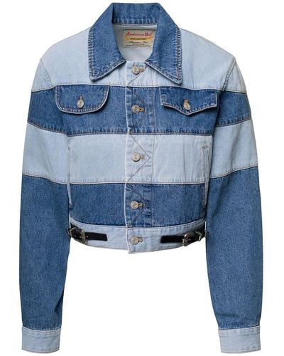 ANDERSSON BELL 'Mahina' Denim Patchwork Jacket With Heart-Shaped - Blue