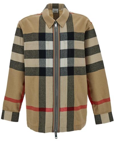 Burberry Camicia Con Zip E Stampa Check All-Over - Verde