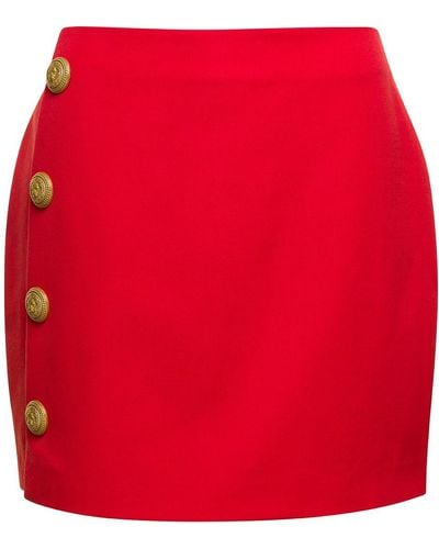Balmain 4 Buttons Asymetric Short Skirt - Red