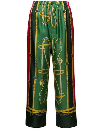 Gucci Loose Trousers With Harness And Double G - Green