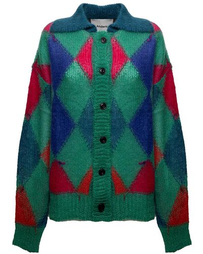 ANDERSSON BELL Argyle-knit Cardigan In Wool Woman - Green