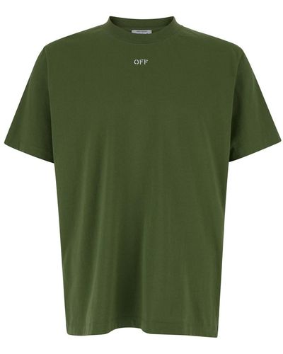 Off-White c/o Virgil Abloh Off- Dark Crewneck T-Shirt With Contrasting Off Print - Green