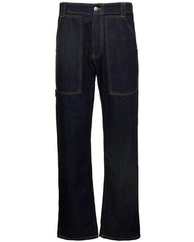 Alexander McQueen Worker Blue Jeans With Maxi Pockets In Cotton Denim