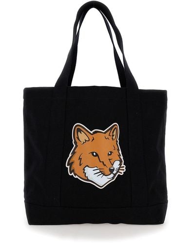 Maison Kitsuné Tote Bag With Fox Head Patch - Black