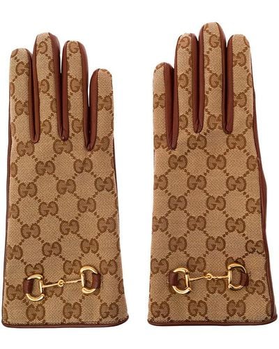 Gucci And Ebony Gloves With Leather Trim And Horsebit - Brown
