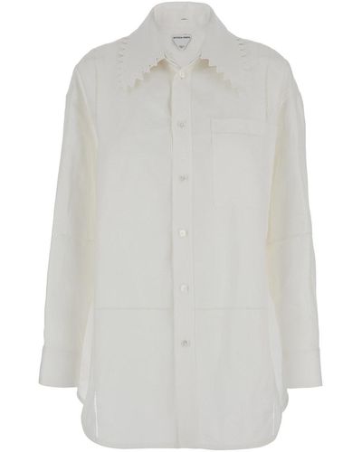 Bottega Veneta English Embroidery Light Weight Linen Shirt - White