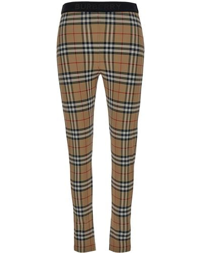Burberry Beige Leggings With Vintage Check Motif And Branded Band In Jersey Woman - Grey