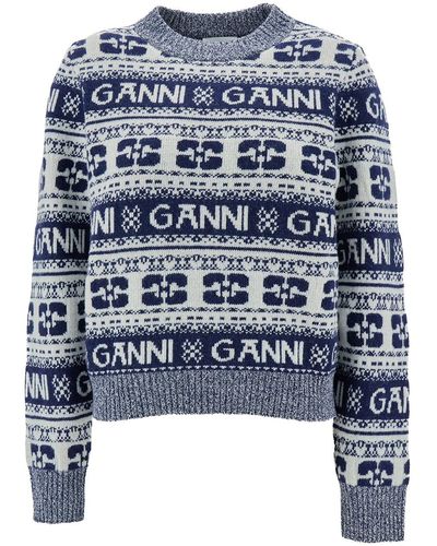 Ganni Wool Crewneck Sweater - Gray
