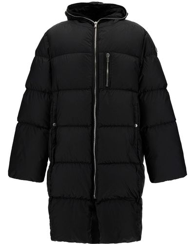 Rick Owens Gimp Long Down Jacket With Hood And X Moncler Logo Patch - Black