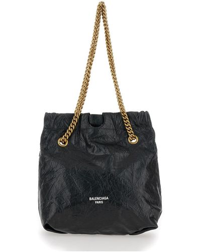 Balenciaga 'Small Crush' Tote Bag With Logo Print - Black