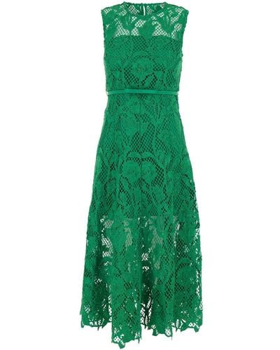 Self-Portrait Midi Dress With All-Over Embroideries - Green