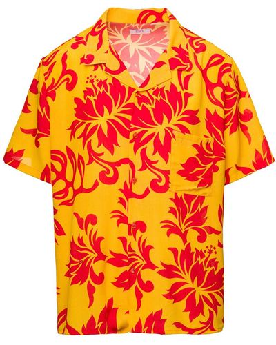 ERL Camicia da bowling con stampa fiori tropicali in viscosa arancione