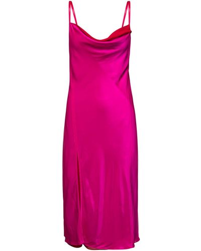 Acne Studios Fucsia Midi Slip Dress With Draped Neckline - Pink