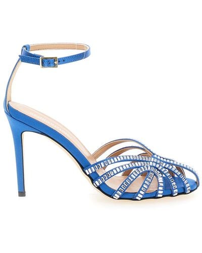 Semicouture Light Sandals With Baguette Rhinestones - Blue