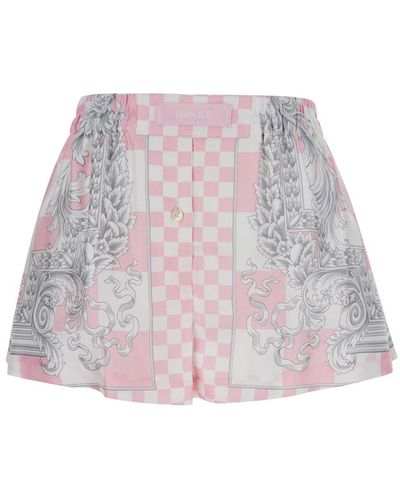 Versace Bermuda Shorts With Baroque Chessboard Print - Pink
