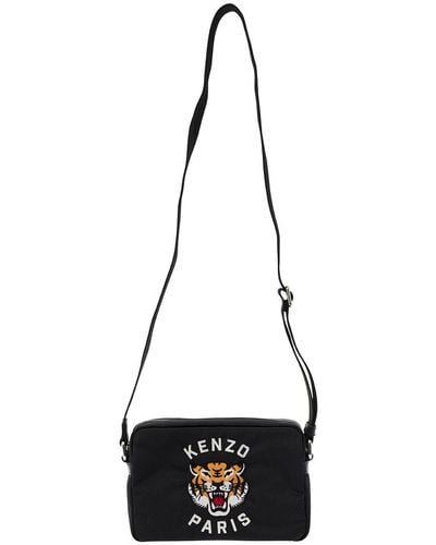 KENZO ' Varsity' Black Crossbody Bag With Tiger Embroidery In Nylon Man - White