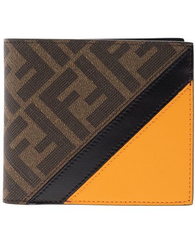 Fendi Multicolour Bi-fold Wallet With Ff Motif And Inlaid In Leather Man - Black